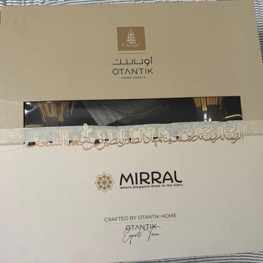 Otantik Home Mirral Turkish Tea Set 6 Cups 6 Saucers Gold Trim Glass Boxed New